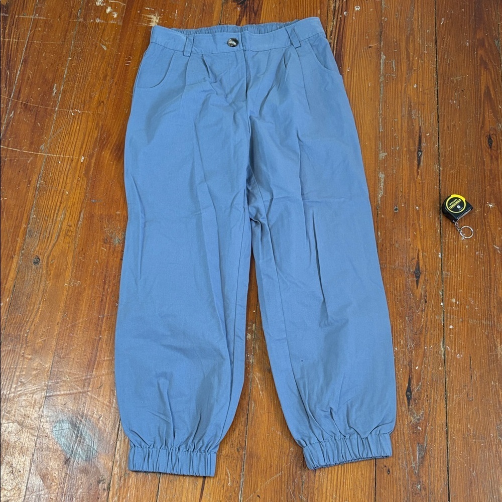 Halara Womens Jogger‎ Pants Mid Rise Pleated Pockets Cotton Twill Blue Medium